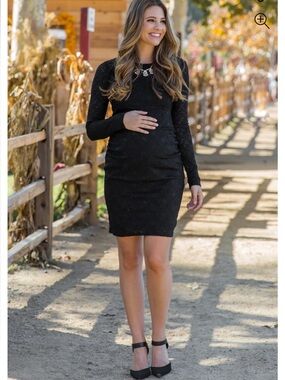 Pinkblush Black Long-Sleeve Maternity Black Lace Dress